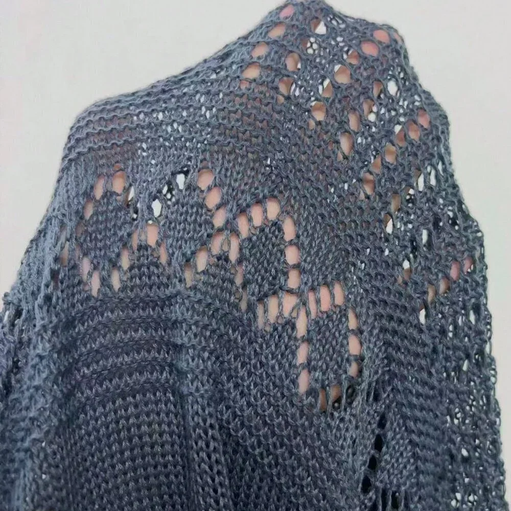 Grey Casual Women's Minimalist Hollow-Out Knitted Cardigan